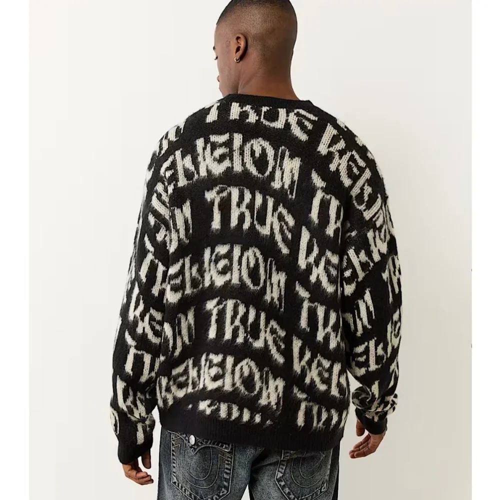True Religion Monogram Fuzzy‎ Sweater Size Large